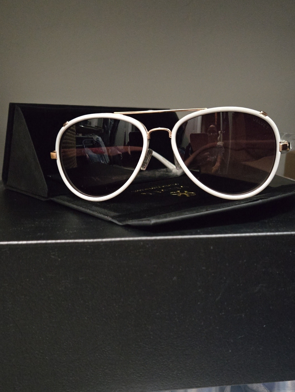 White Aviator Sunglasses with Gold Bridge - Unbranded